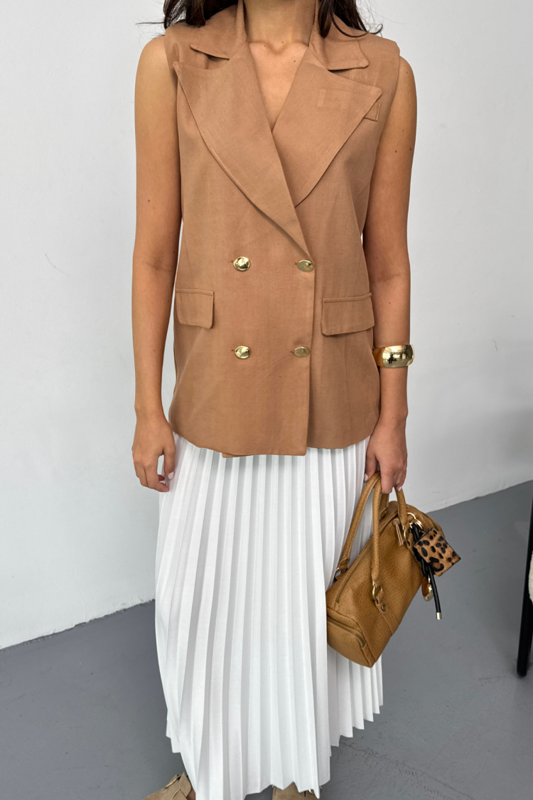Gold Buttoned Linen Vest