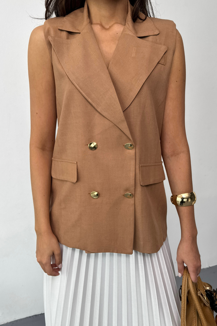 Gold Buttoned Linen Vest