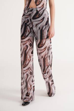 Wholesale Brown Shorts Lined Pants With Patterned Tulle - Lustrin - Globality Store - Women Clothes Wholesale Turkey