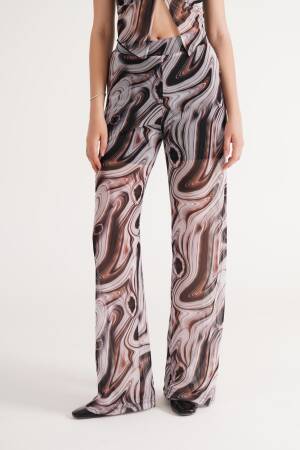 Wholesale Brown Shorts Lined Pants With Patterned Tulle - Lustrin - Globality Store - Women Clothes Wholesale Turkey