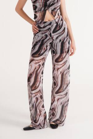 Wholesale Brown Shorts Lined Pants With Patterned Tulle - Lustrin - Globality Store - Women Clothes Wholesale Turkey