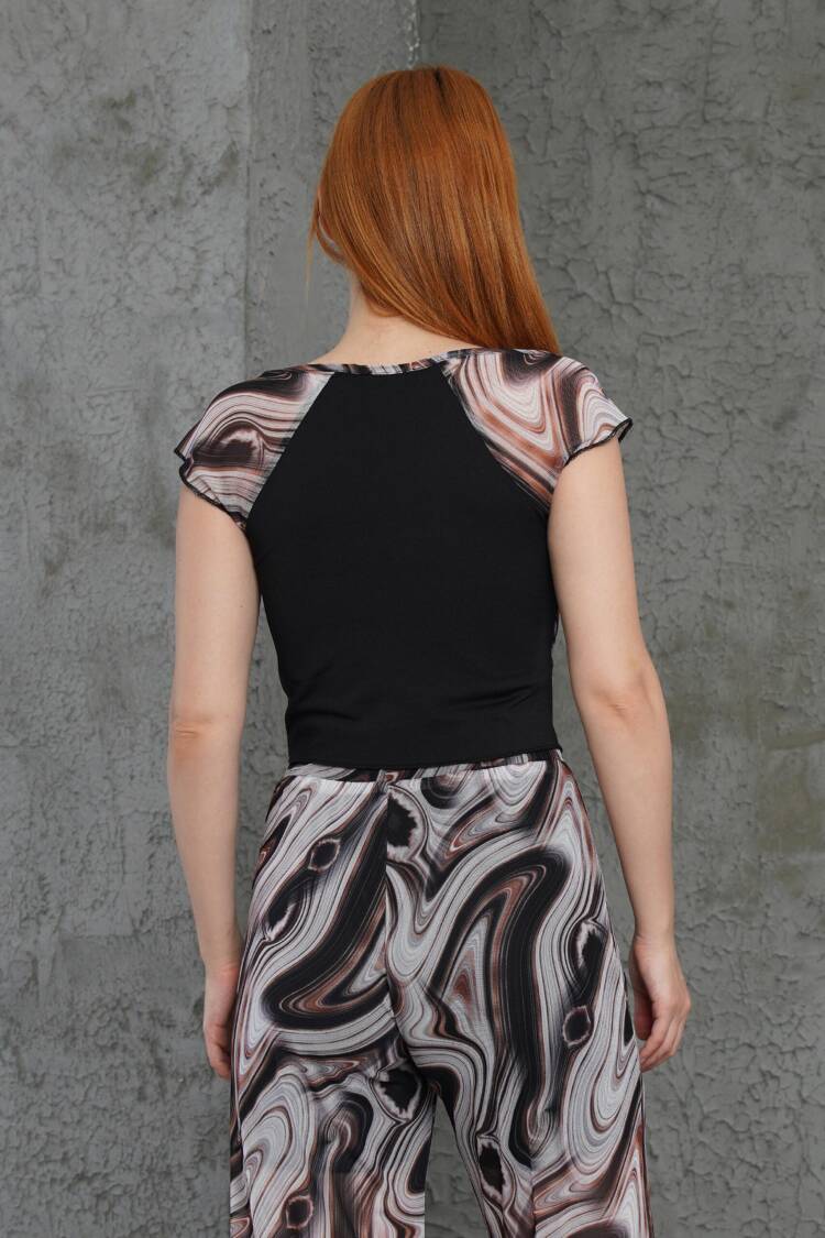 Wholesale Brown Crop With Patterned Tulle