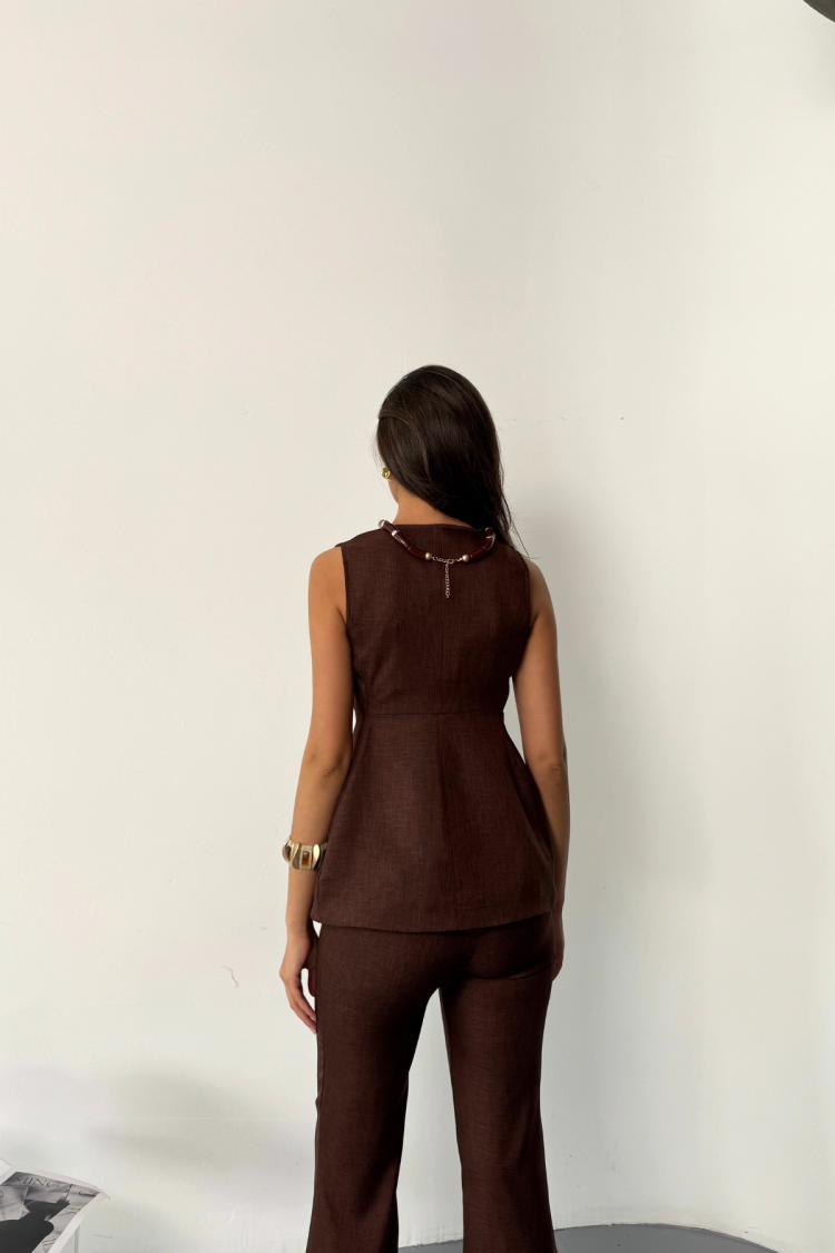 Linen Gold Buttoned Vest Trousers Suit