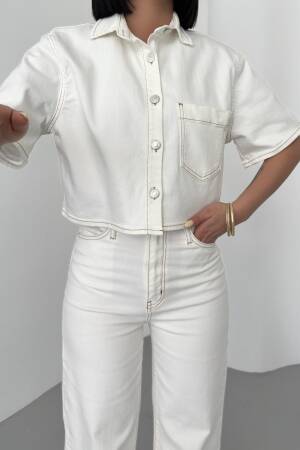 Denim Shirt - Bone - LACARINO - Globality Store - Women Clothes Wholesale Turkey