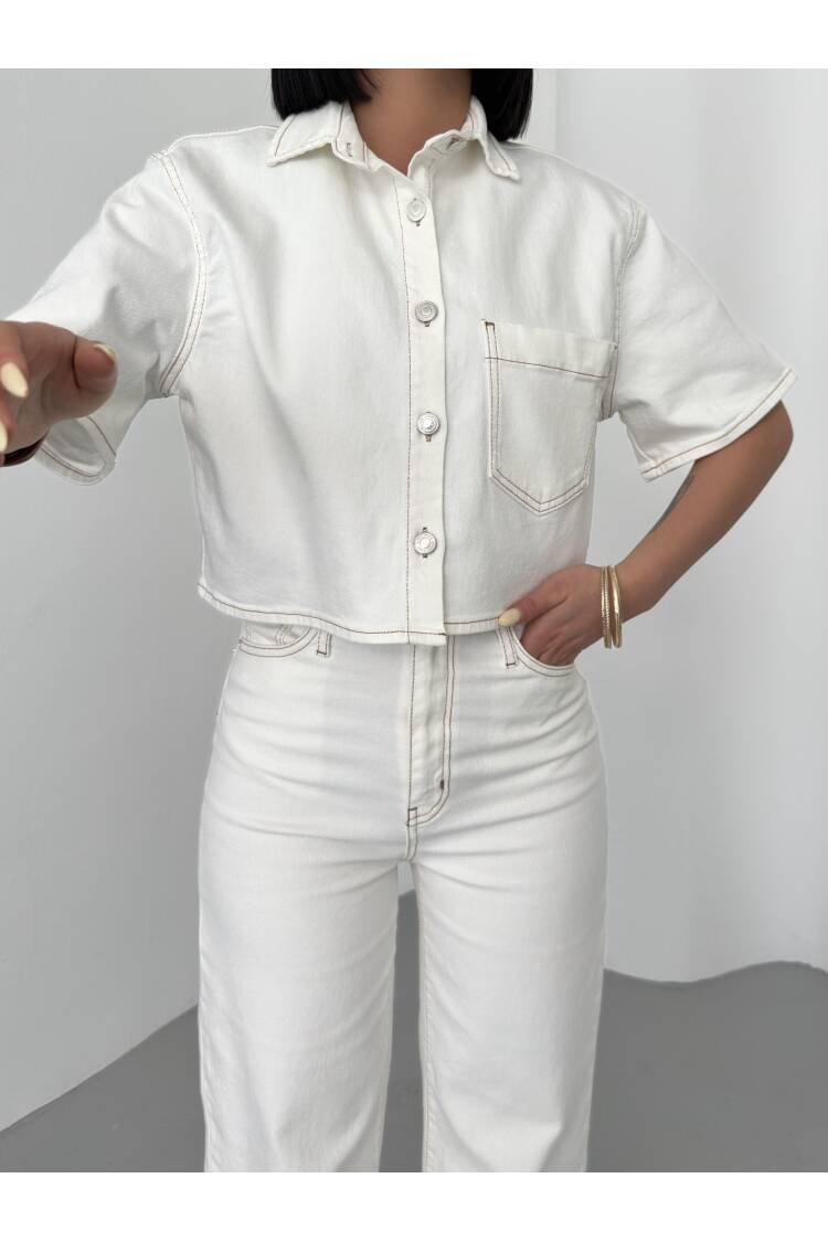 Denim Shirt - Bone - LACARINO - Globality Store - Women Clothes Wholesale Turkey