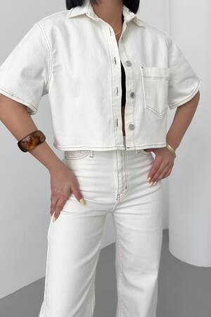 Denim Shirt - Bone - LACARINO - Globality Store - Women Clothes Wholesale Turkey