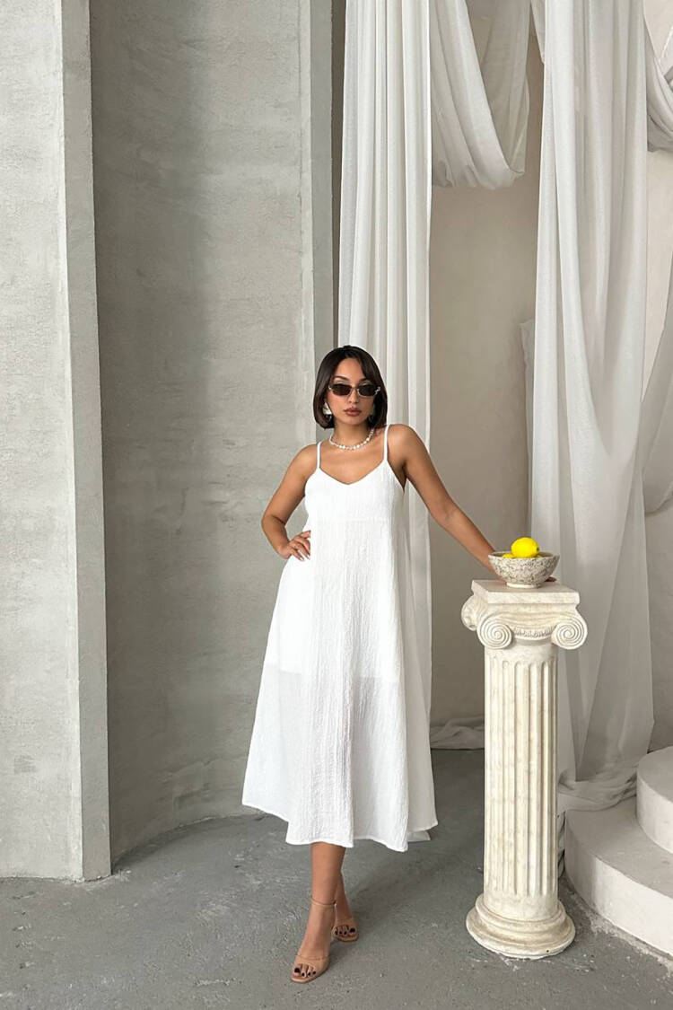 Slippery Dress With Adjustable Straps - White