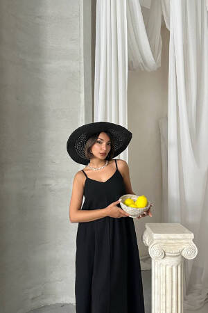 Slippery Dress With Adjustable Straps - Black - Mode Roy - Globality Store - Women Clothes Wholesale Turkey