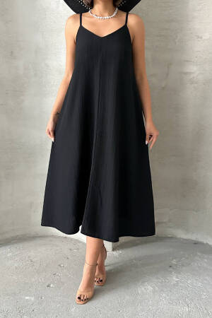 Slippery Dress With Adjustable Straps - Black - Mode Roy - Globality Store - Women Clothes Wholesale Turkey