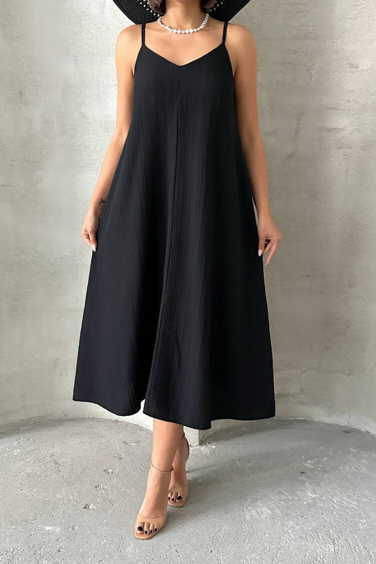 Slippery Dress With Adjustable Straps - Black