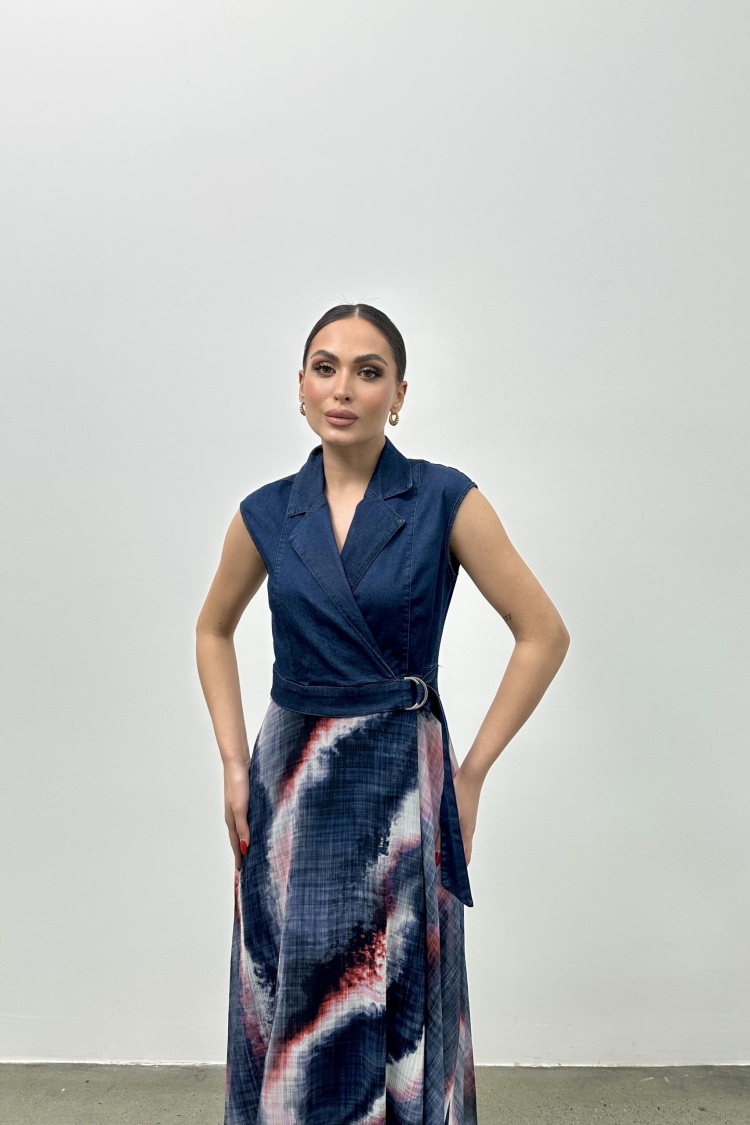 Denim Dress With Chiffon Skirt - STEPS - Globality Store - Women Clothes Wholesale Turkey