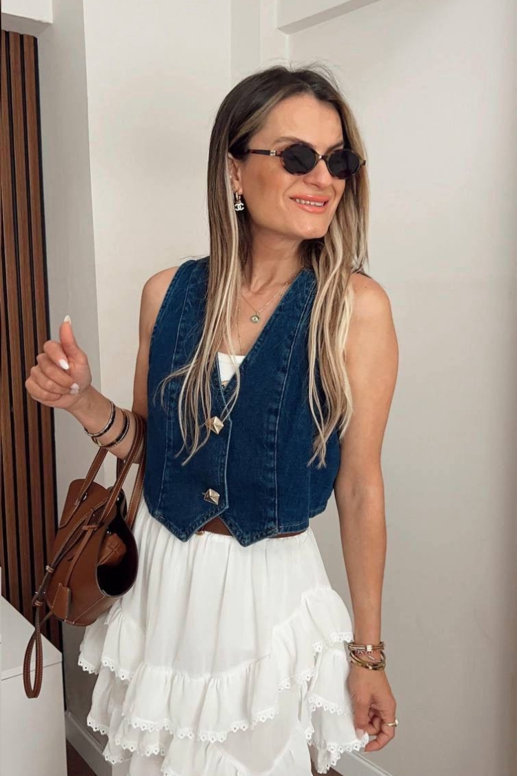 Women's Jean Vest - Fiori - Globality Store - Women Clothes Wholesale Turkey