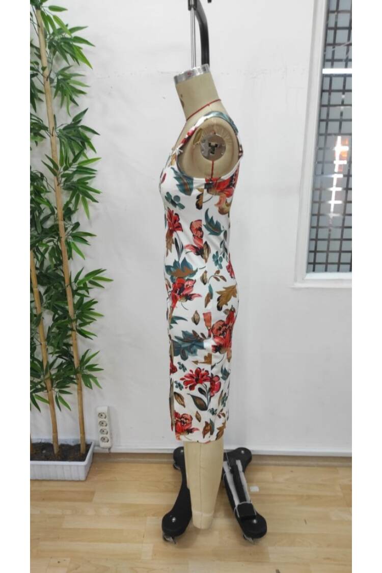 Women's Strappy Square Neck Slit Floral Pattern Plunge Dress - Mix Color
