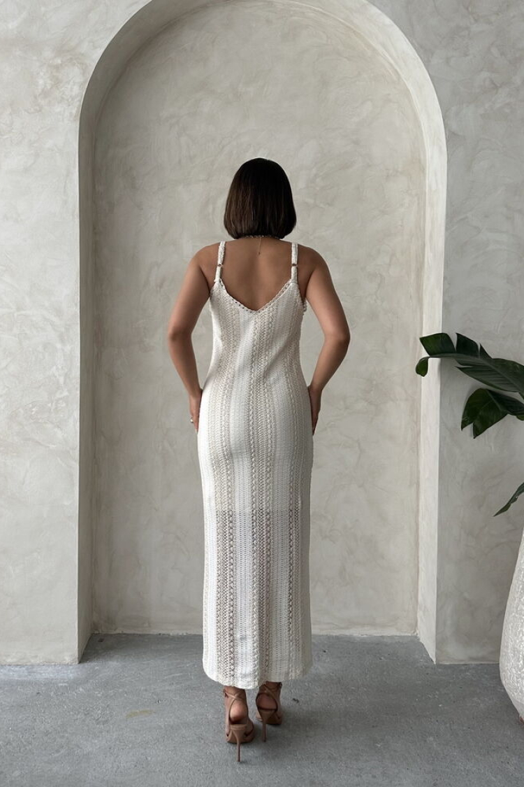 Lace Dress With Straps - Raw
