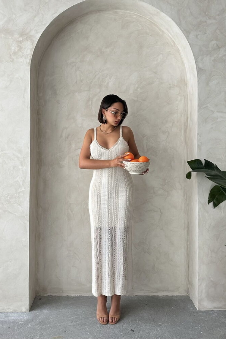 Lace Dress With Straps - Raw