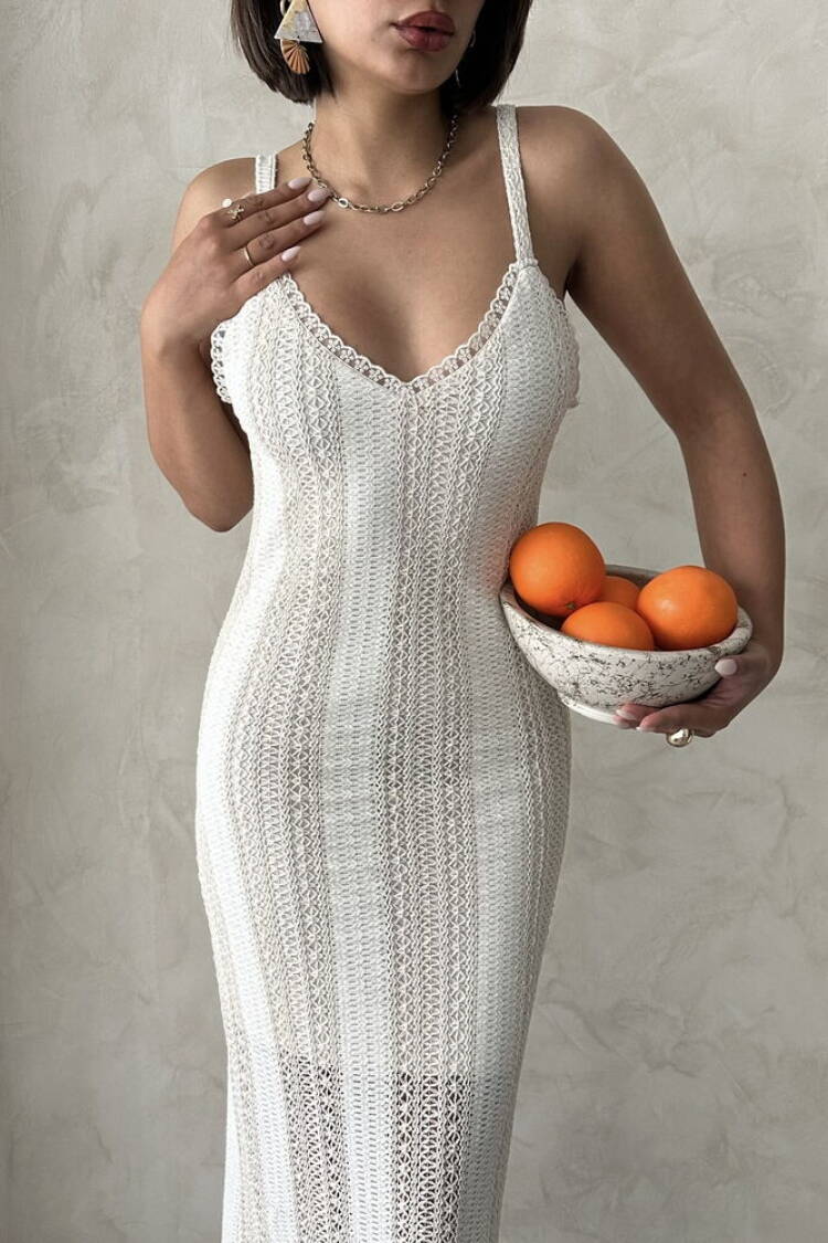 Lace Dress With Straps - Raw