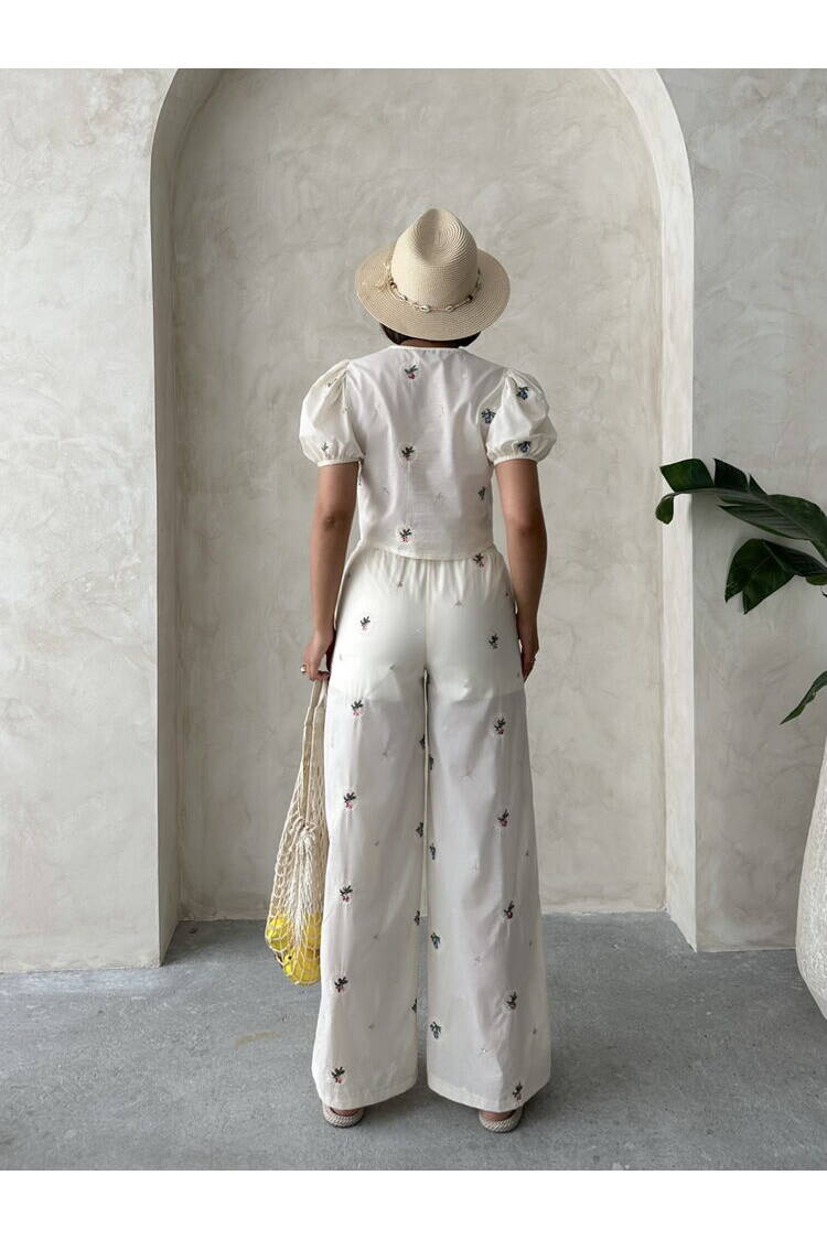 Front Tie Embroidered Blouse - Stone