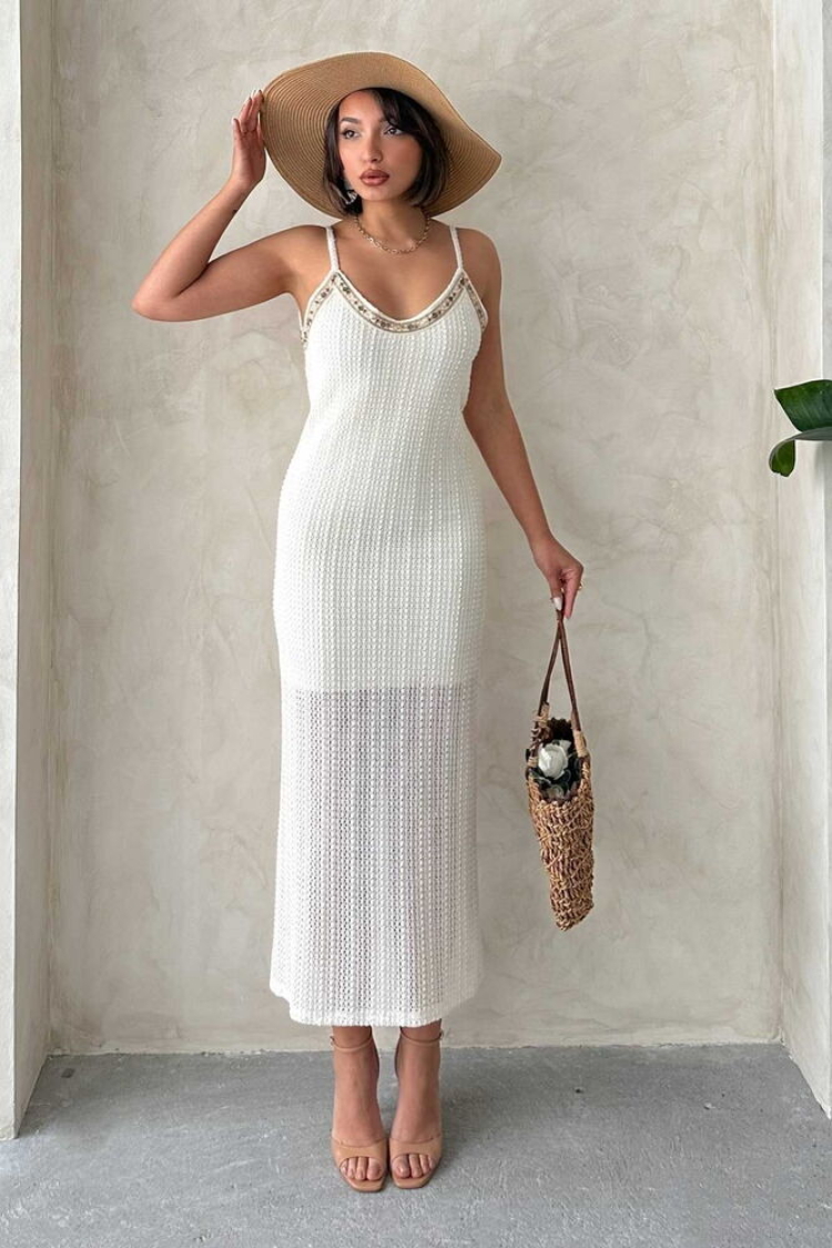 Stripe Detailed Lace Dress - Raw - Topshow - Globality Store - Women Clothes Wholesale Turkey