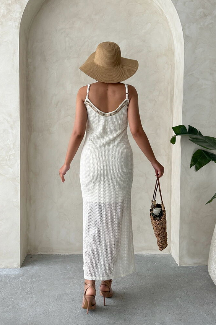 Stripe Detailed Lace Dress - Raw