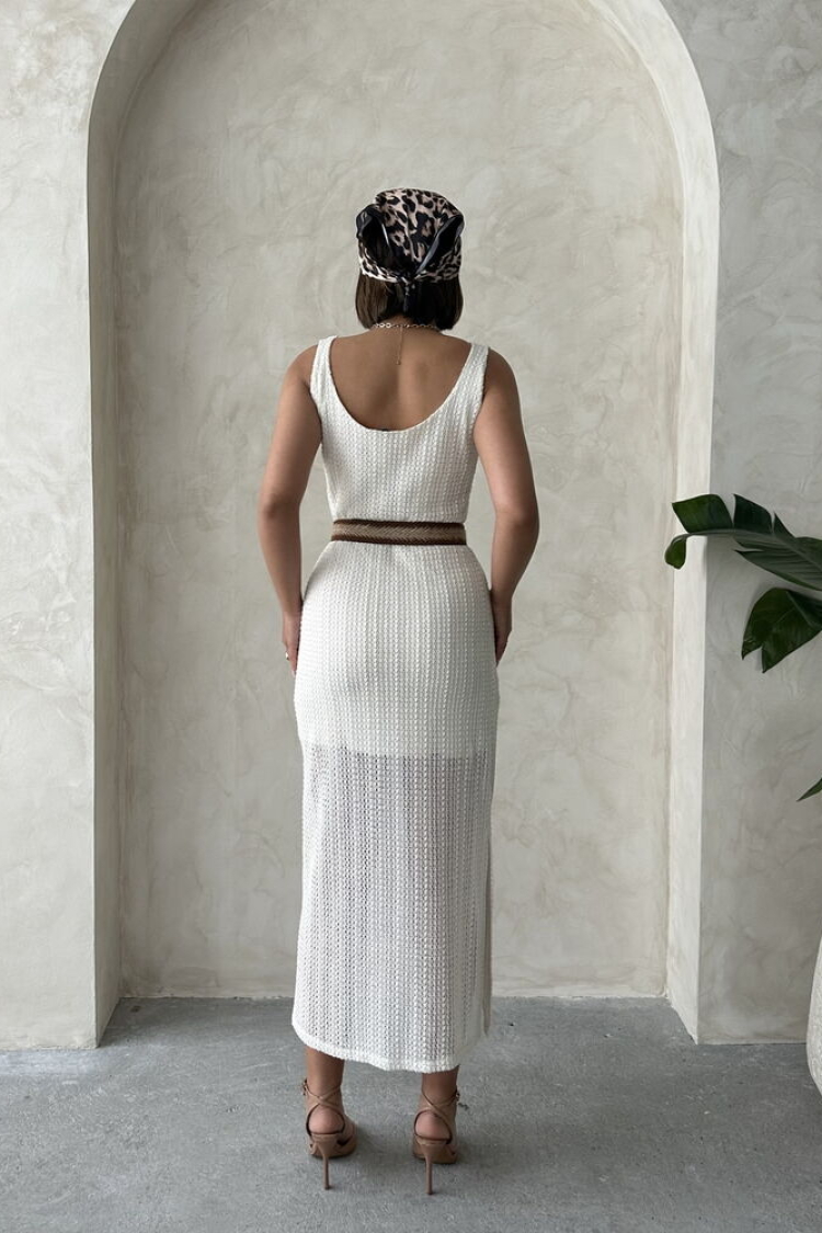 Lace Dress With Belt - Raw