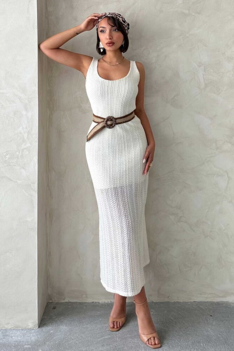 Lace Dress With Belt - Raw - Topshow - Globality Store - Women Clothes Wholesale Turkey