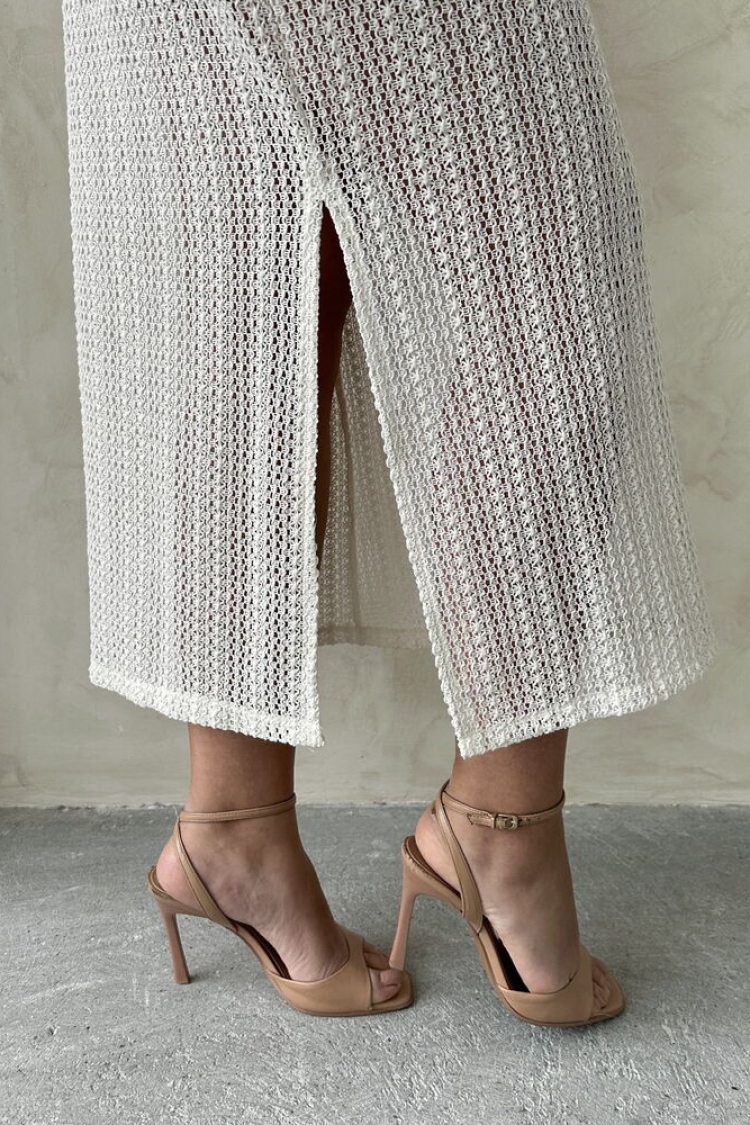 Lace Dress With Belt - Raw