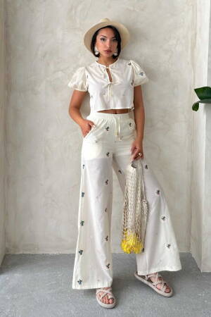 Embroidered Pants - Stone - Topshow - Globality Store - Women Clothes Wholesale Turkey