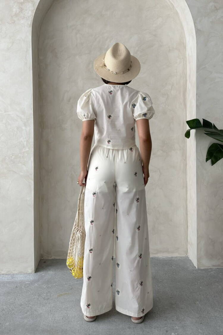 Embroidered Pants - Stone