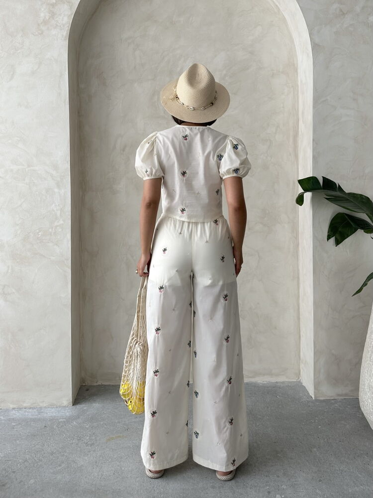 Embroidered Pants - Stone