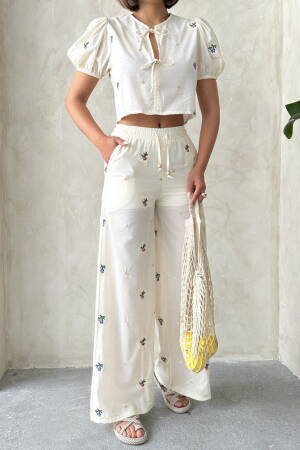 Embroidered Pants - Stone - Topshow - Globality Store - Women Clothes Wholesale Turkey