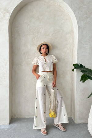 Embroidered Pants - Stone - Topshow - Globality Store - Women Clothes Wholesale Turkey
