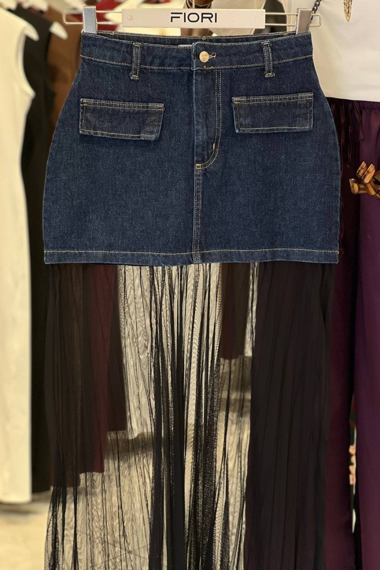 Mini Tulle Denim Skirt - Fiori - Globality Store - Women Clothes Wholesale Turkey