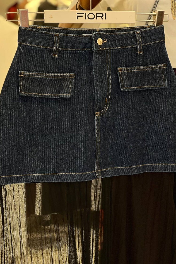 Mini Tulle Denim Skirt