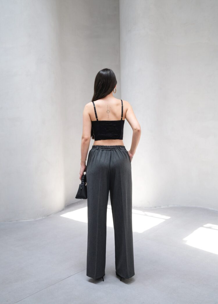 Wide Leg Pants With Elastic Waist And Lace