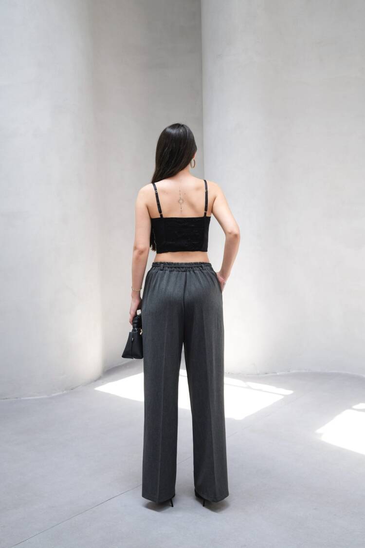 Wide Leg Pants With Elastic Waist And Lace
