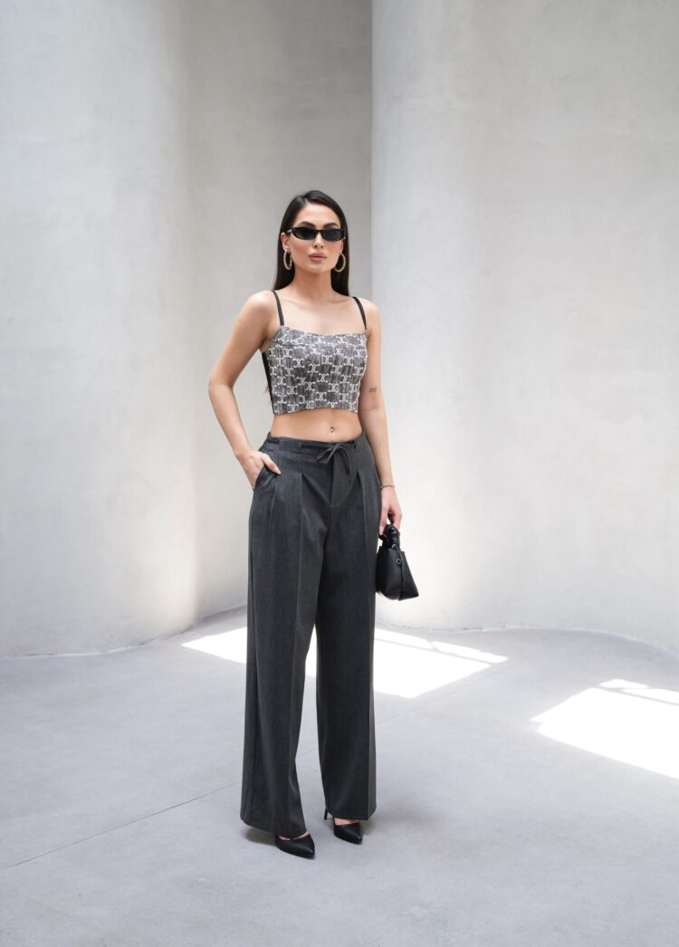 Wide Leg Pants With Elastic Waist And Lace