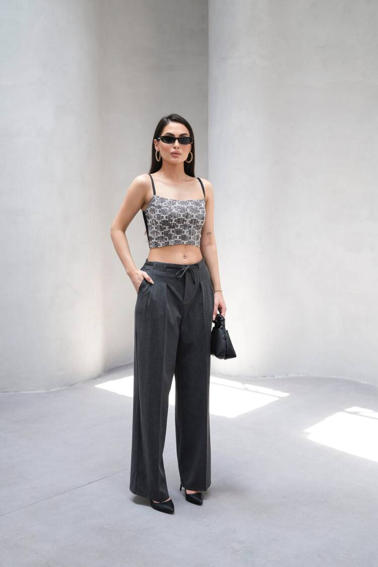 Wide Leg Pants With Elastic Waist And Lace