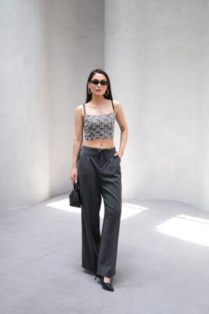 Wide Leg Pants With Elastic Waist And Lace - Ouz Fashion - Globality Store - Women Clothes Wholesale Turkey