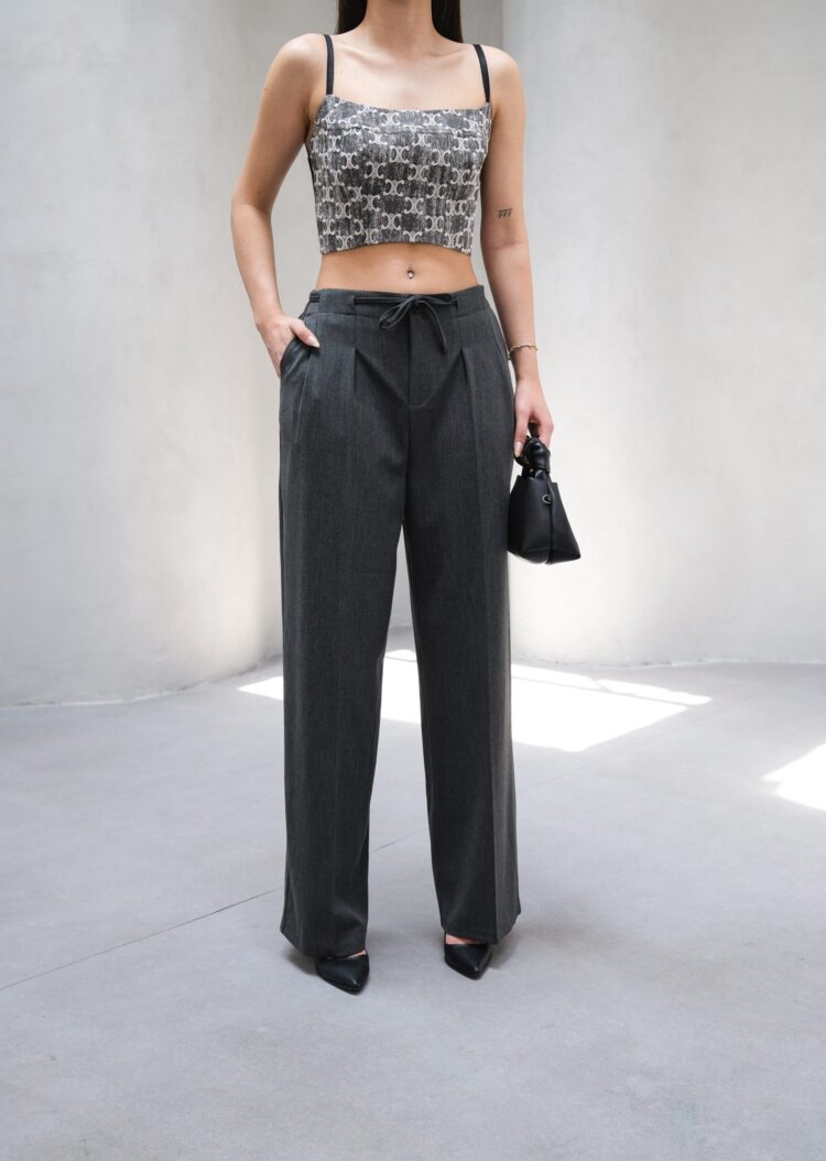 Wide Leg Pants With Elastic Waist And Lace