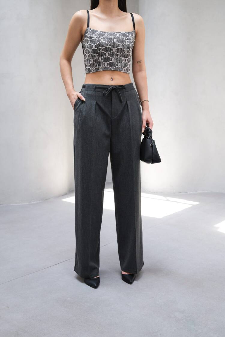 Wide Leg Pants With Elastic Waist And Lace