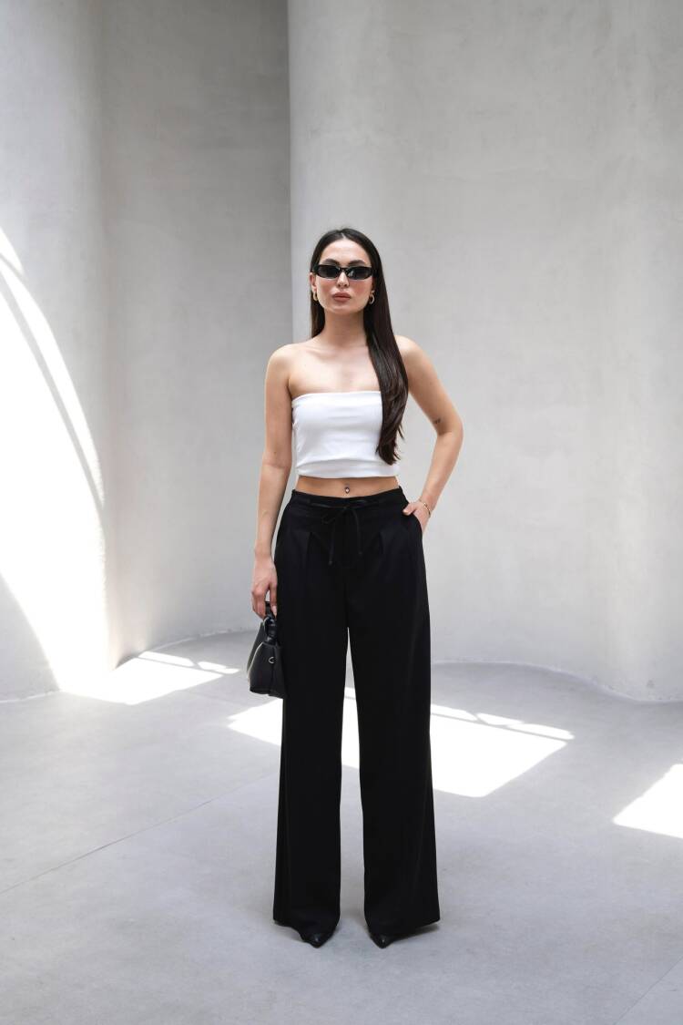 Wide Leg Pants With Elastic Waist And Lace - Ouz Fashion - Globality Store - Women Clothes Wholesale Turkey