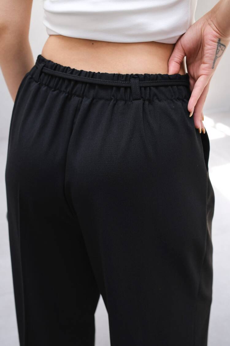 Wide Leg Pants With Elastic Waist And Lace