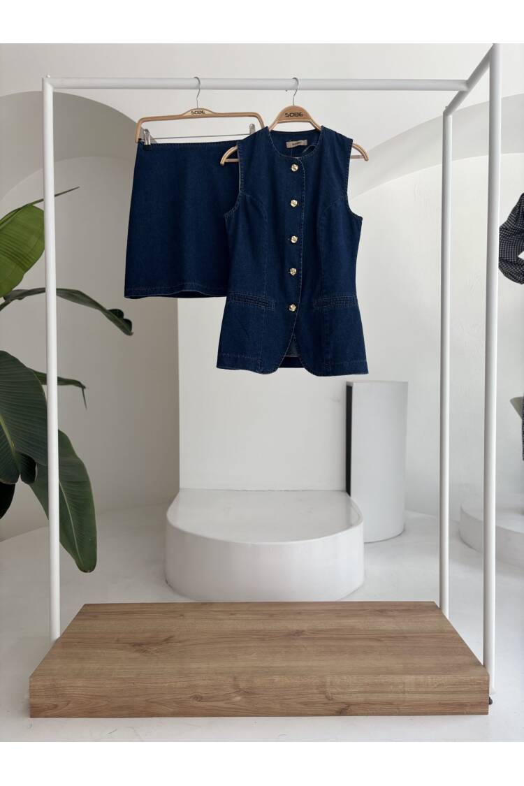 Sleeveless Vest Mini Skirt Denim Suit