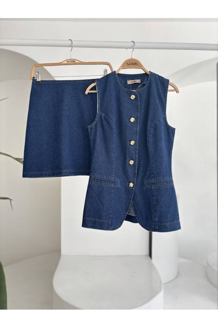 Sleeveless Vest Mini Skirt Denim Suit