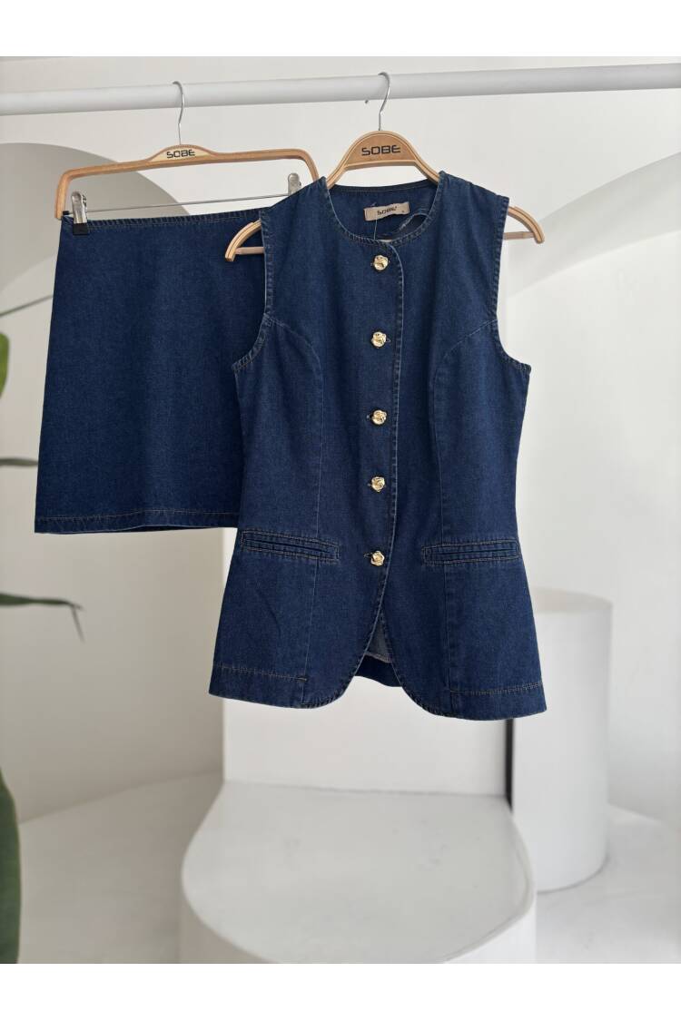 Sleeveless Vest Mini Skirt Denim Suit