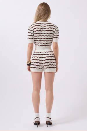 Openwork Knit Detail Shorts -- Brown - Black Fashion - Globality Store - Women Clothes Wholesale Turkey