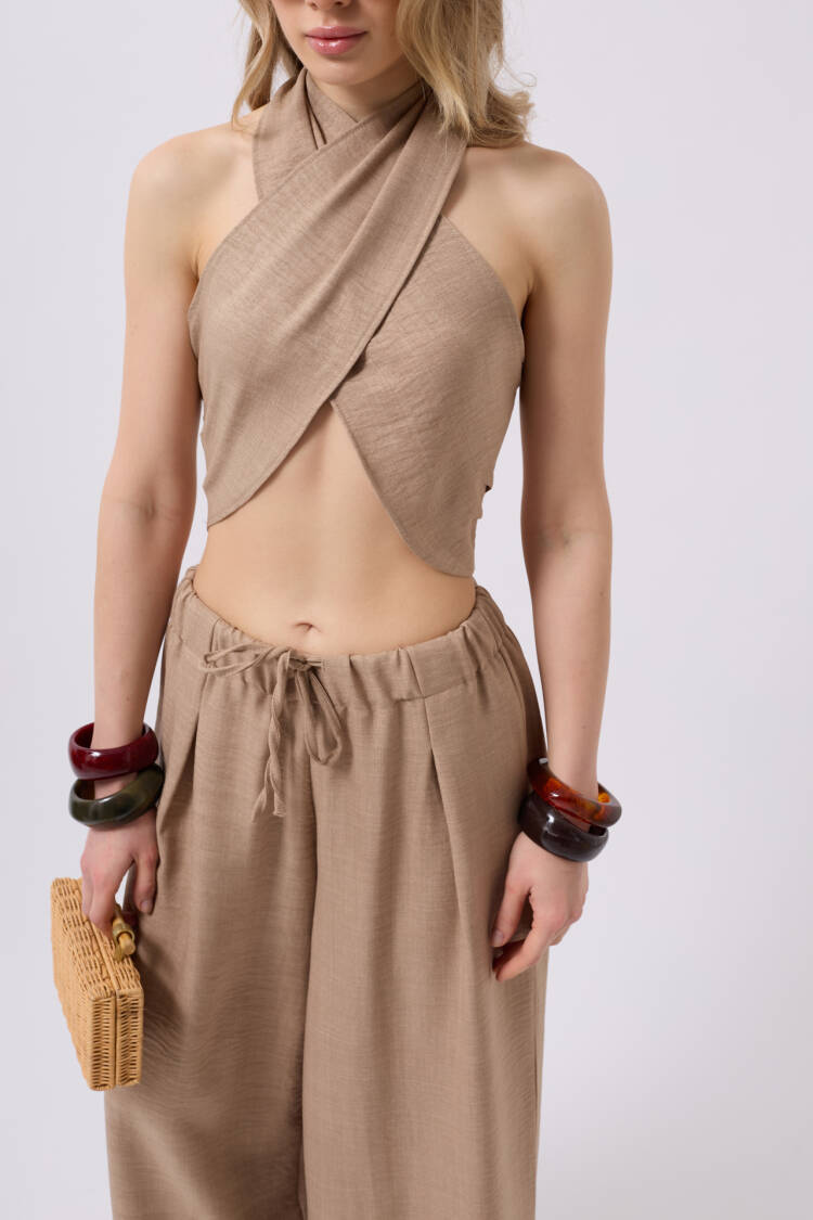 Cross Tie Linen Crop