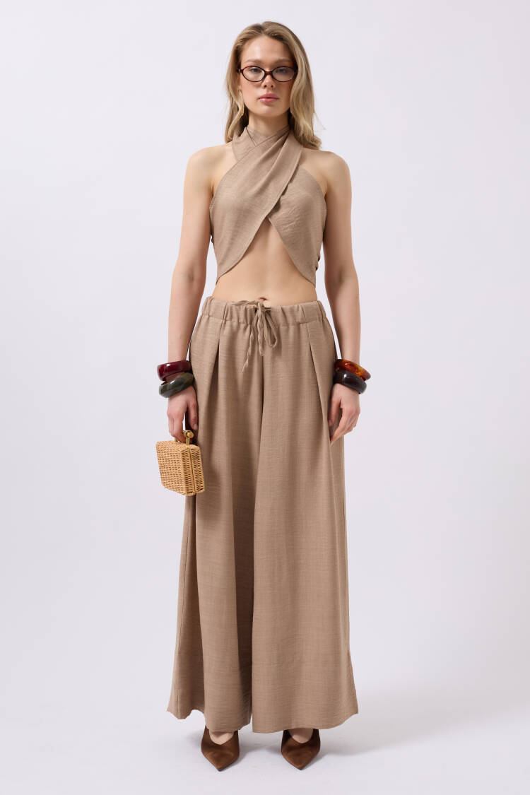 Cross Tie Linen Crop
