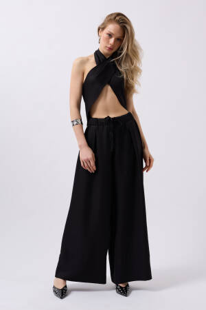 Low Waist Oversize Linen Pants - Black Fashion - Globality Store - Women Clothes Wholesale Turkey