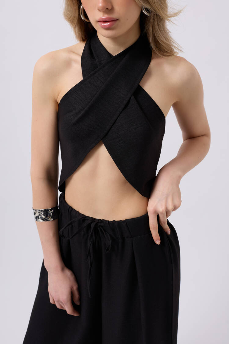 Cross Tie Linen Crop
